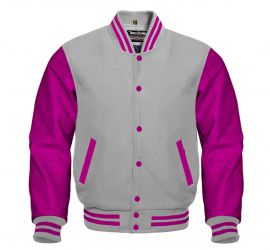 Varsity Jacket Light Grey Hot pink